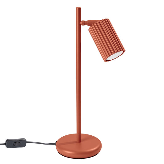 Minimalist tube-shaped red ochre desk lamp by Solstånd